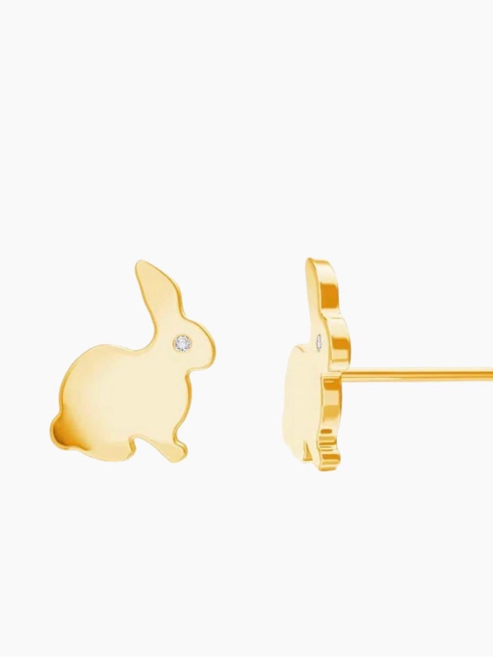 Babygold Bunny Stud Earrings with Diamond Eye